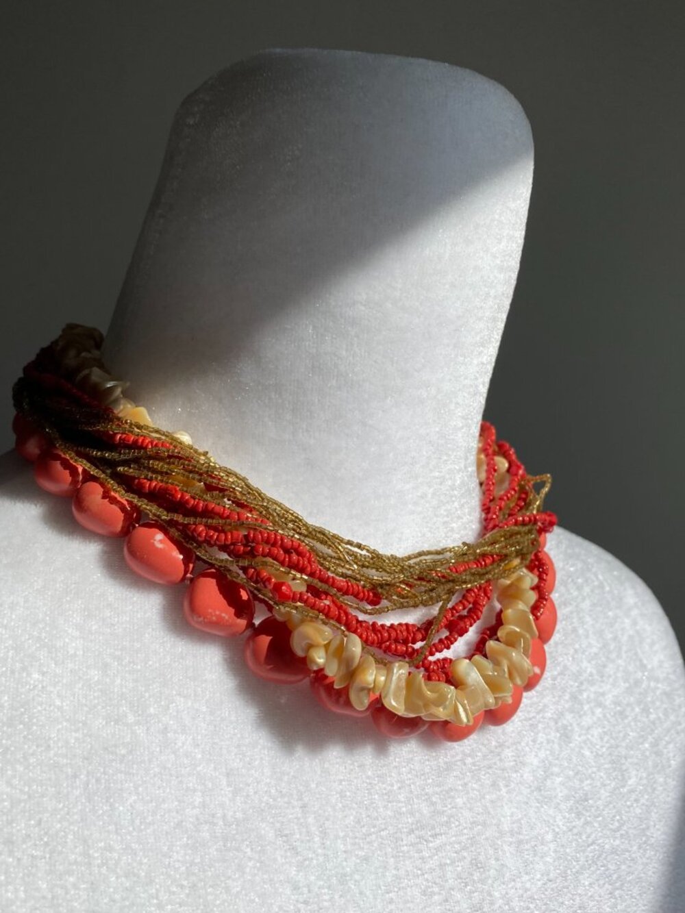 Vintage Chunky Coral Color Sea Shell Statement Necklace Boho Beach Summer - Picture 6 of 16